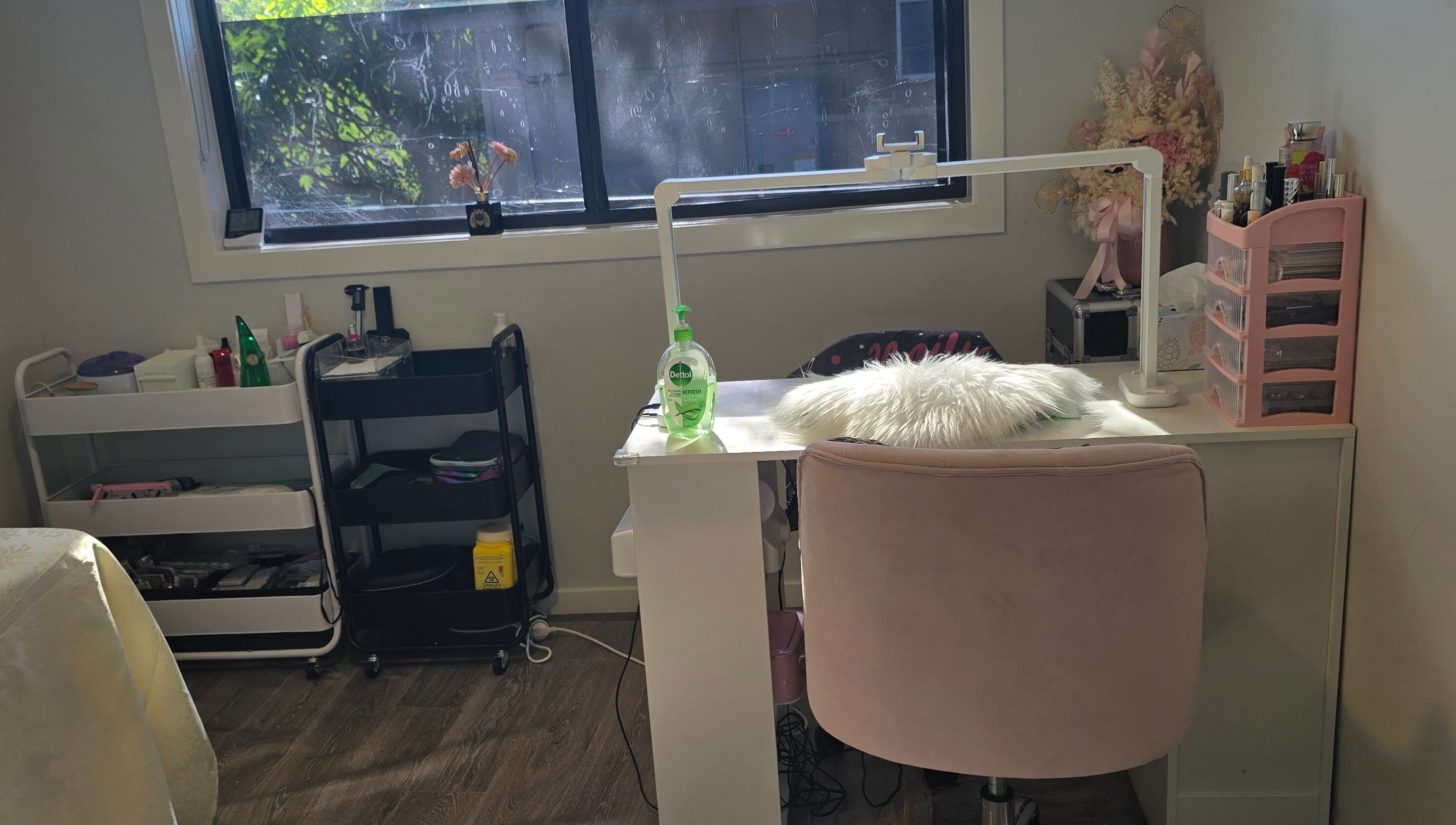 JLBeauty salon's tranquil beauty setup with supplies, Wentworthville, New South Wales, AU.