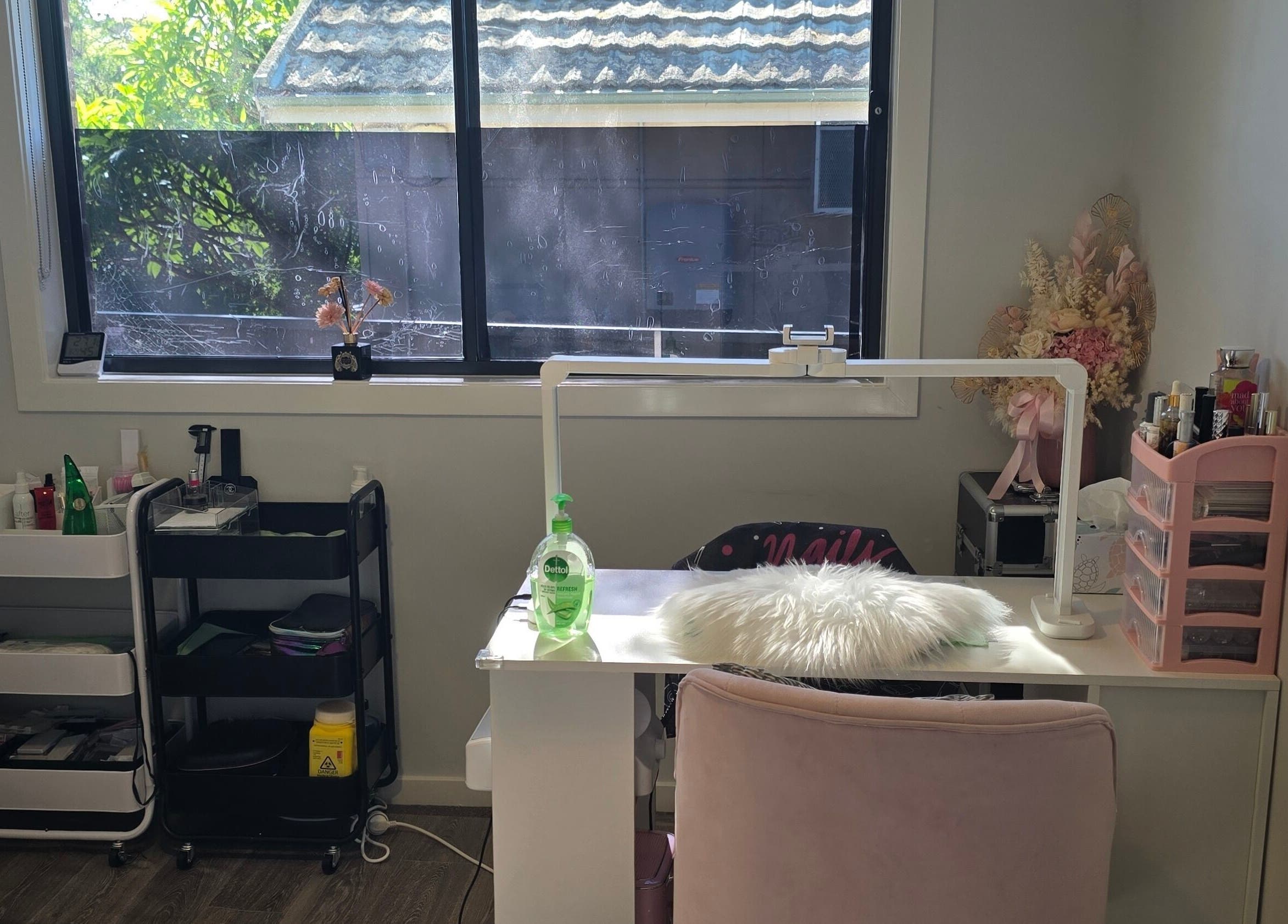 JLBeauty nail care workspace with pink decor in Wentworthville, New South Wales, AU.