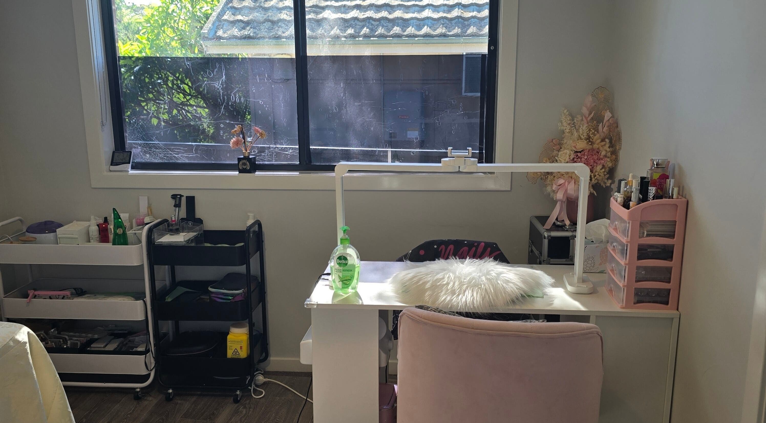 JLBeauty nail care workspace with pink decor in Wentworthville, New South Wales, AU.