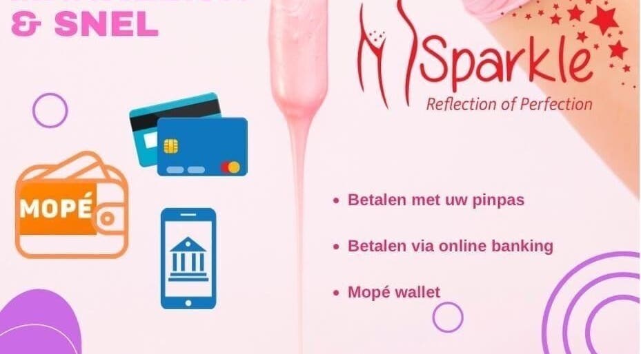 Payment methods accepted at Sparkle Waxing Bar & More, Paramaribo, Paramaribo, SR, including cards and Mopé.