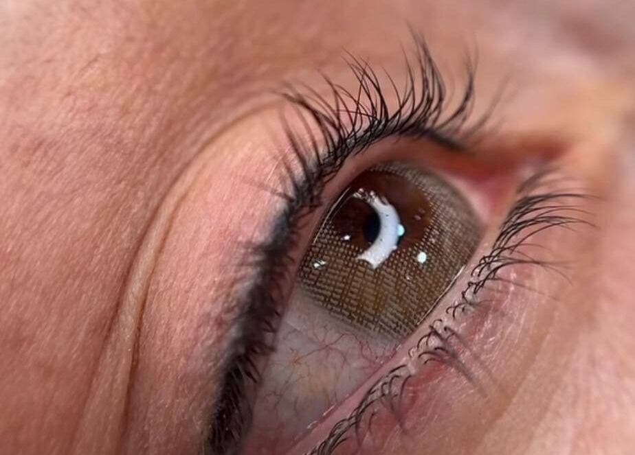Close-up of an enhanced eye at Glam S Beauty, Bolton, England, GB showcasing detailed eyelash work.