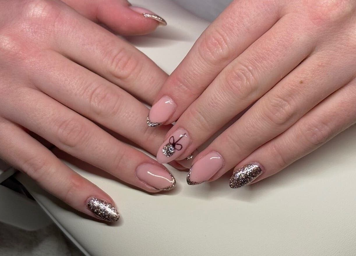 Elegant glittery nail art at PolishedbyChantelle, Pembroke Dock, Wales, GB. Perfect for special occasions.
