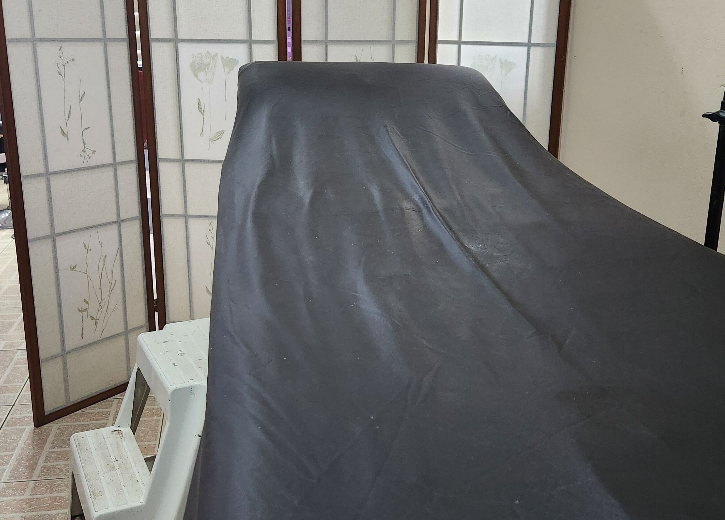 Massage table in serene room at Beauty by Pascalle, Paramaribo Noord, SR.