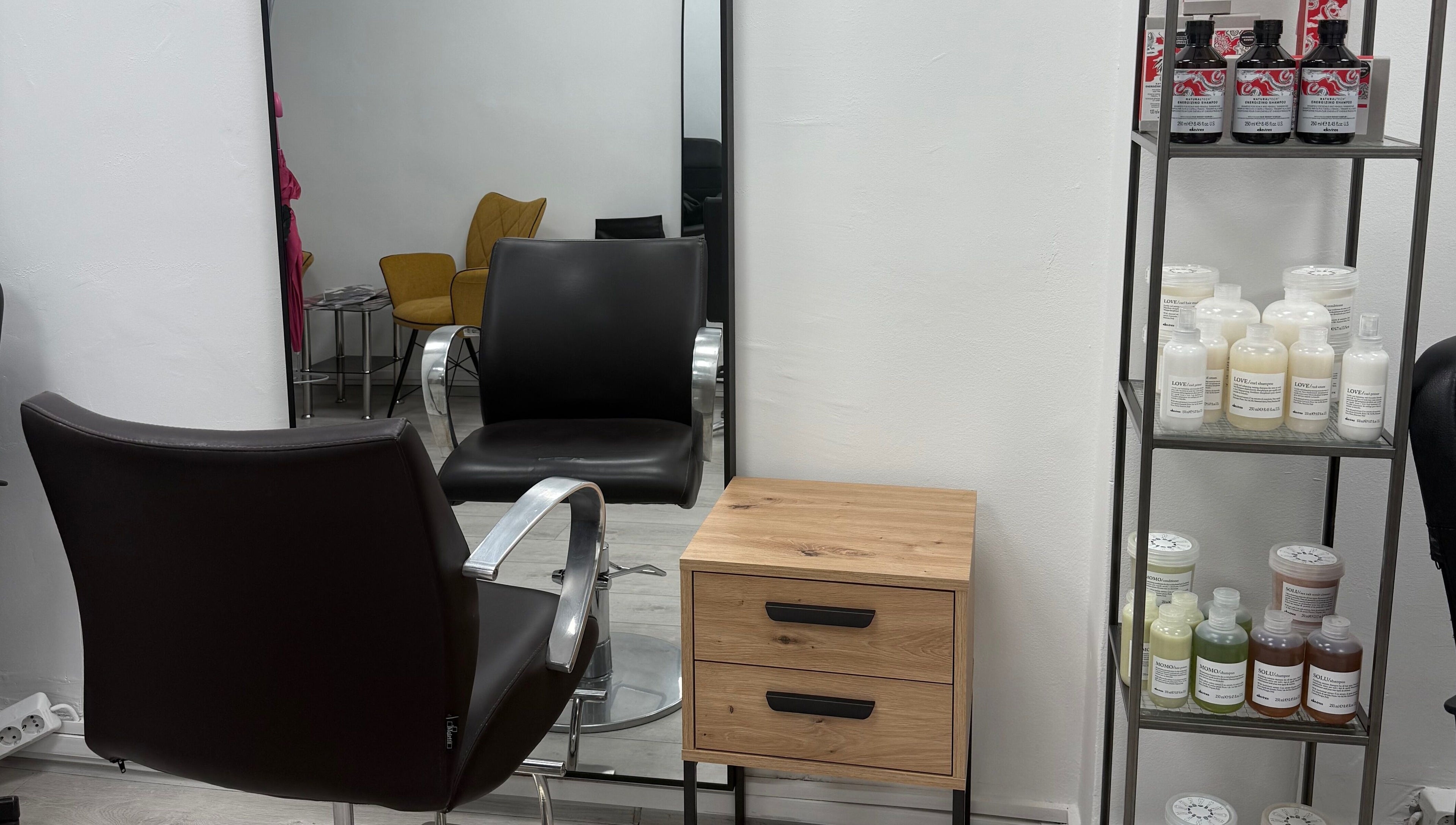 Modern salon seating and products at MM HAIR STUDIO, Sofia, Sofia, BG.