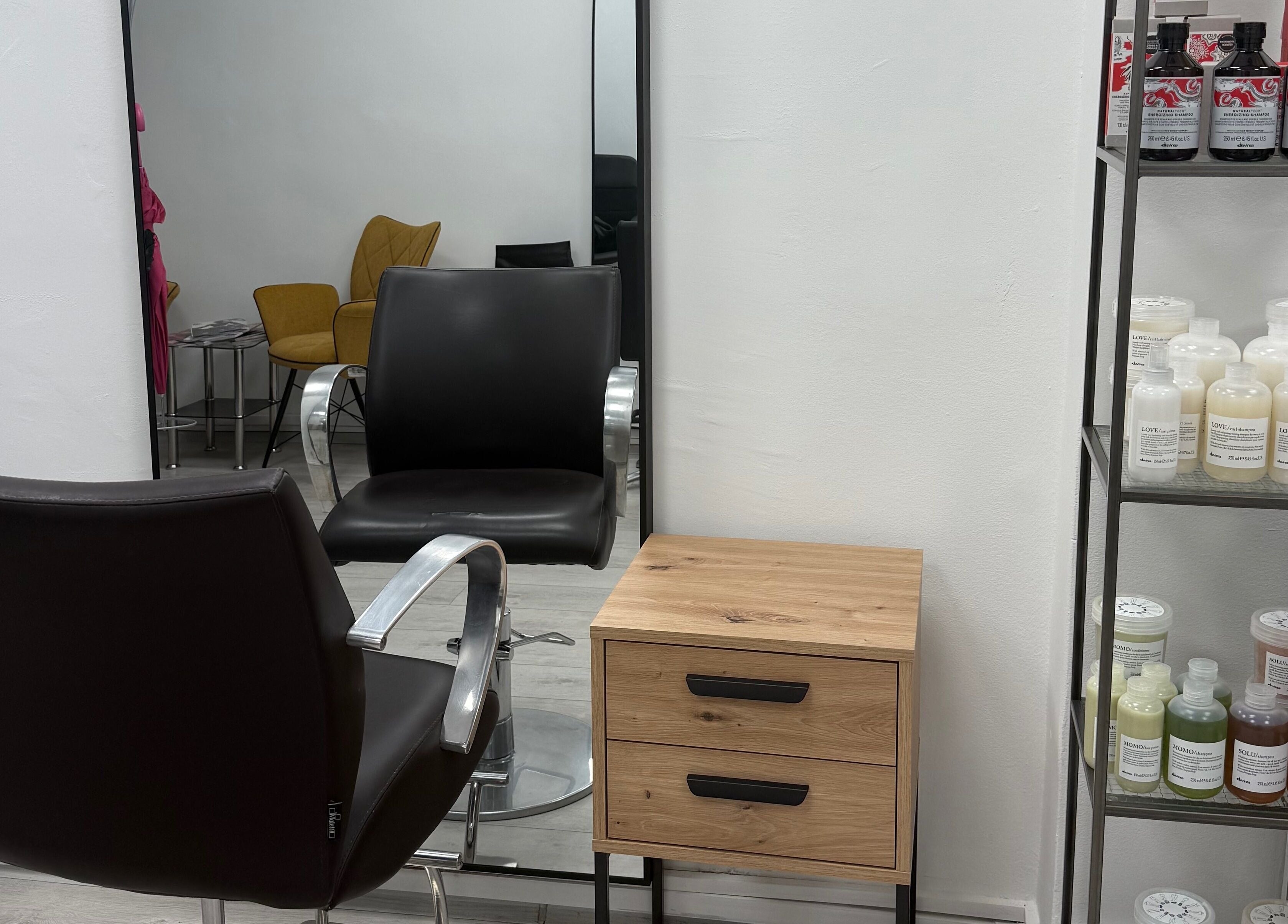 Modern salon seating and products at MM HAIR STUDIO, Sofia, Sofia, BG.