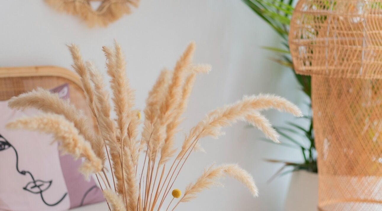 Elegant interior at My Beauty Place SDN Bhd, Kuala Lumpur, featuring pampas grass and wicker elements.