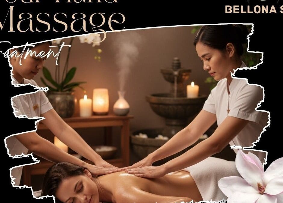 Four-hand massage therapy at Bellona Spa in Bengaluru, Karnataka, IN, offering luxury and relaxation.