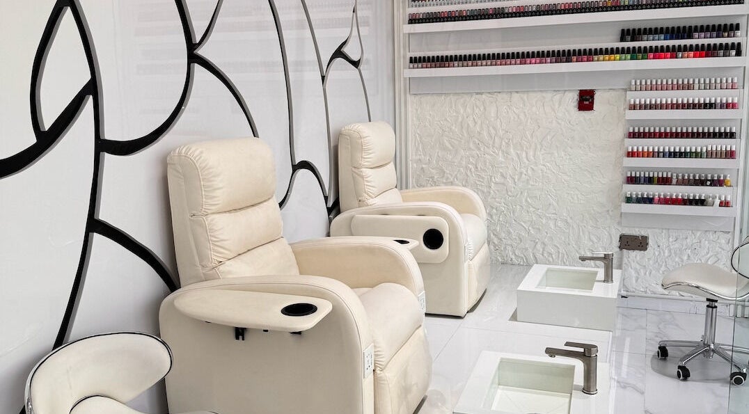 Luxurious nail spa chairs and polish display at Lul Beauty Salon, Dubai, Dubai, AE.