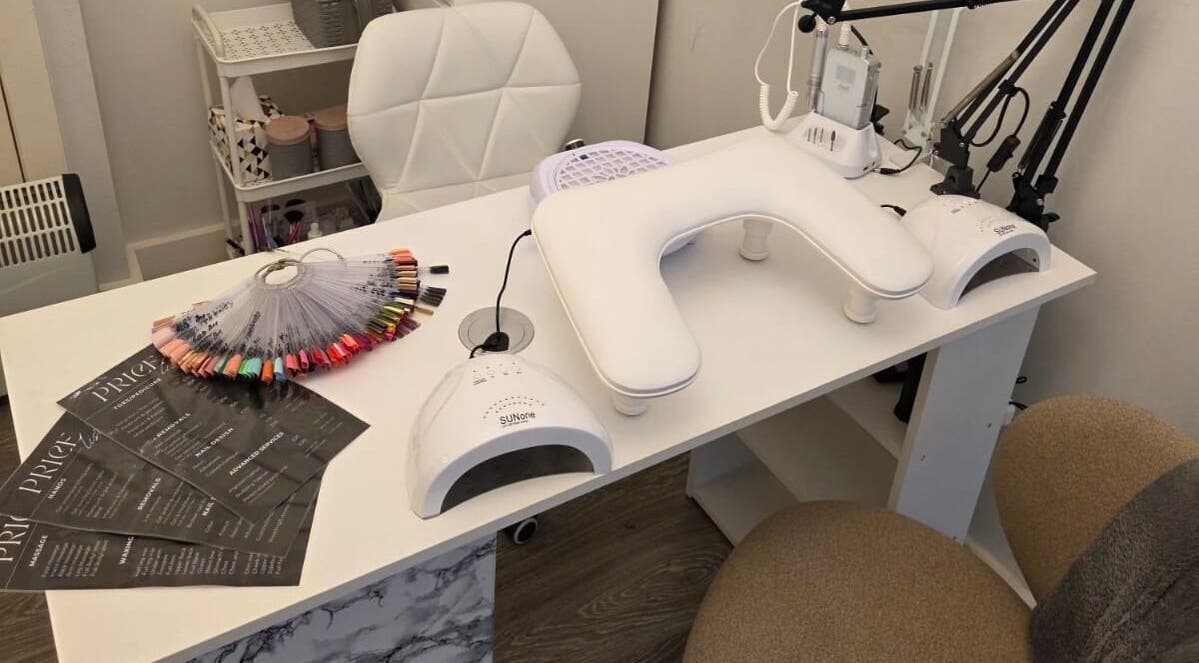 Professional nail station at V Beauty World Ltd, Warrington, England, GB for manicure services.