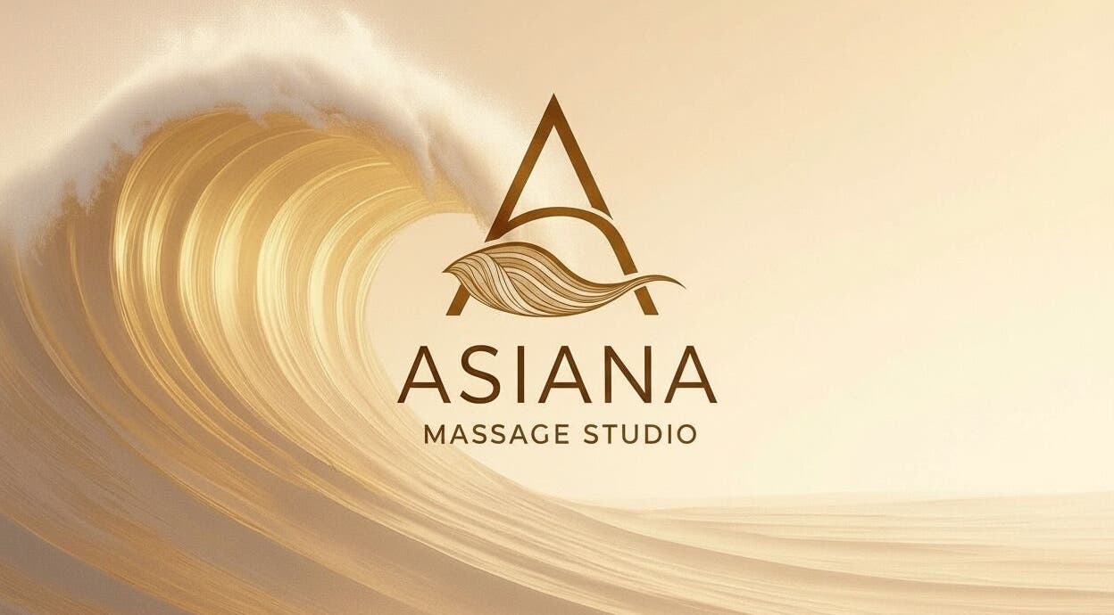 Elegant wave design logo of Asiana Massage Studio, Salford, England, GB symbolizing tranquility and relaxation.