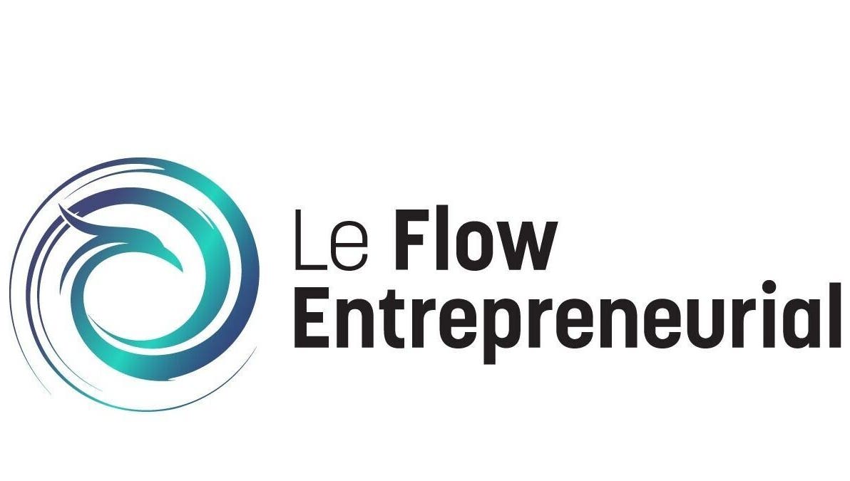 Logo bleu et vert du Flow Entrepreneurial. Décoration moderne à Hypnose Loiret, Olivet, Centre-val De Loire, FR.