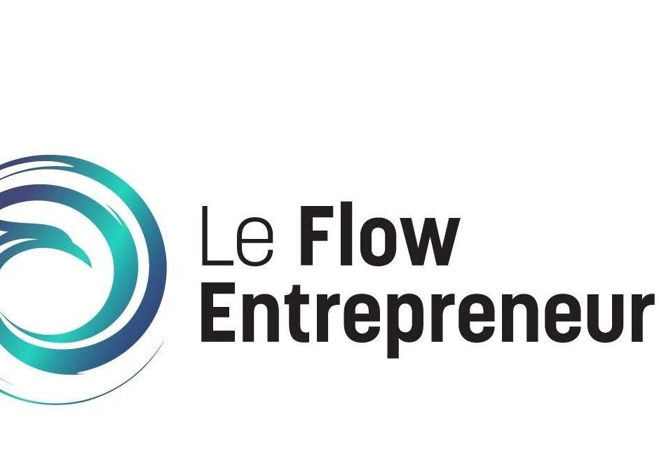 Logo bleu et vert du Flow Entrepreneurial. Décoration moderne à Hypnose Loiret, Olivet, Centre-val De Loire, FR.