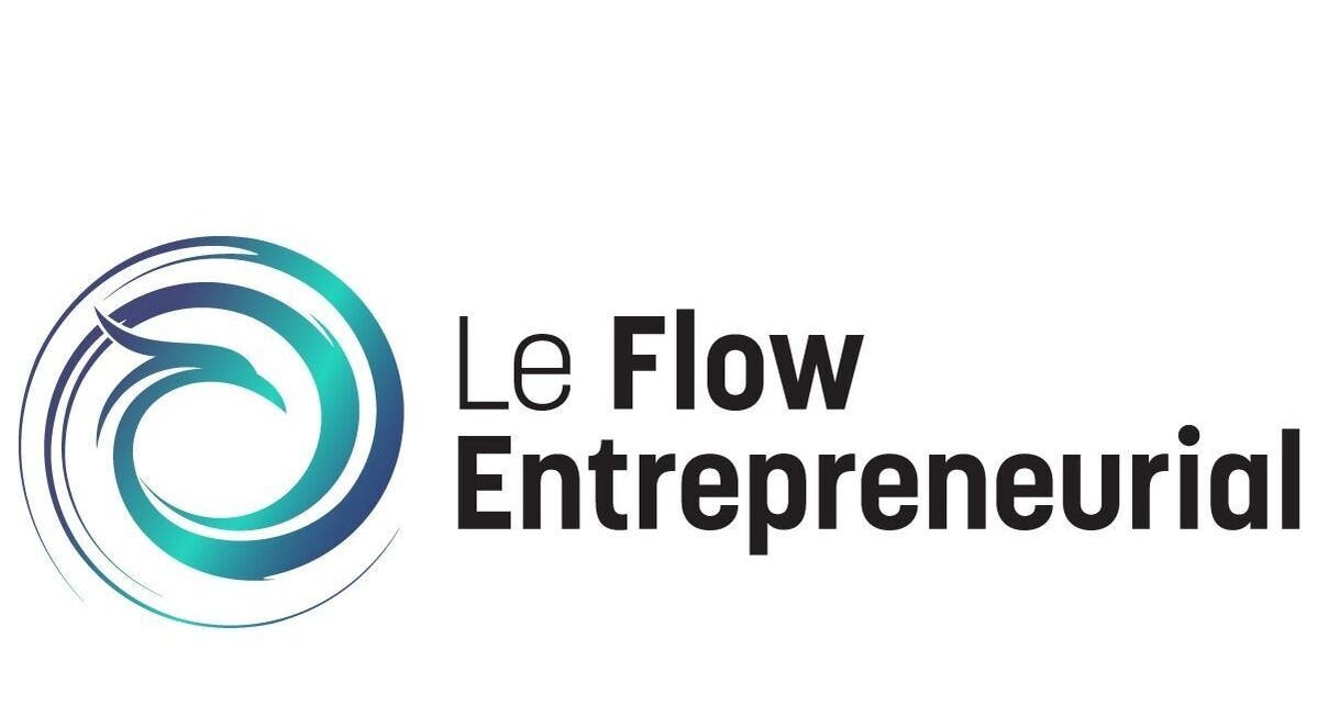 Logo bleu et vert du Flow Entrepreneurial. Décoration moderne à Hypnose Loiret, Olivet, Centre-val De Loire, FR.