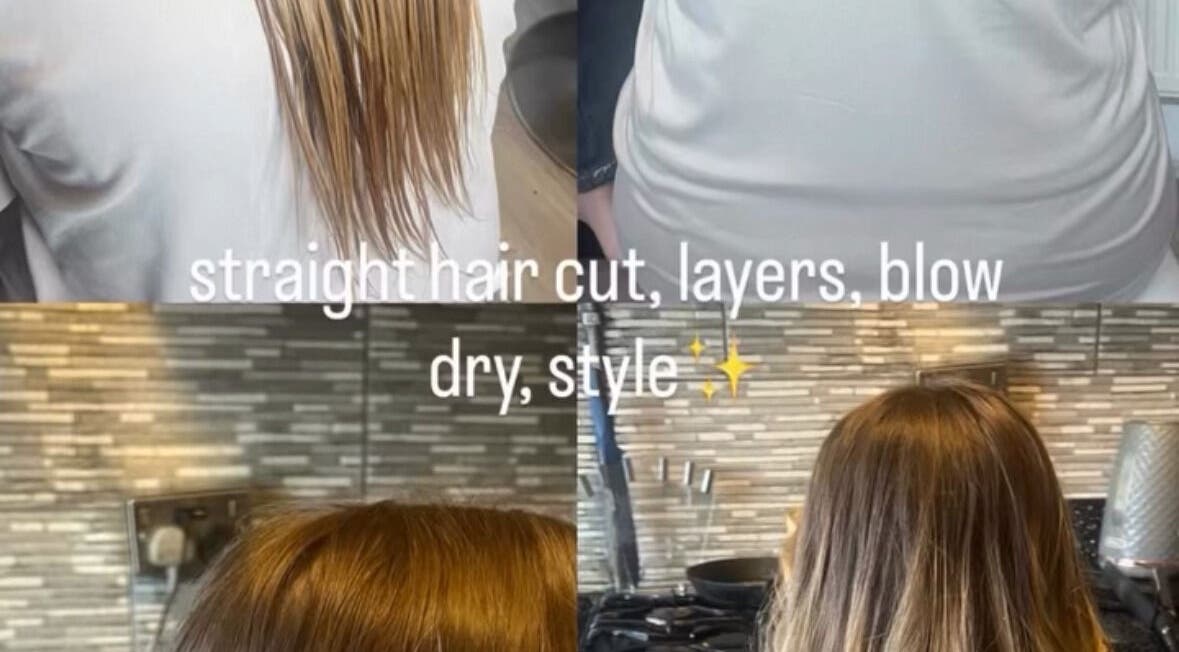 Freshly cut and styled straight layered hair at Hair by Charl, Birmingham, England, GB.