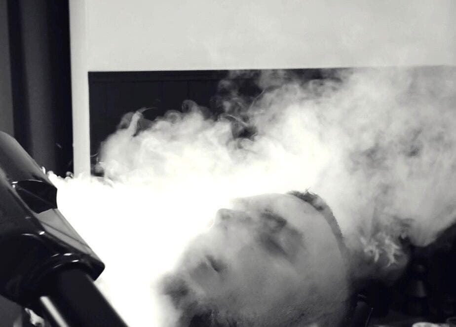 Steam facial treatment at GavBarber, Darwen, England, GB enhances relaxation and revives skin.