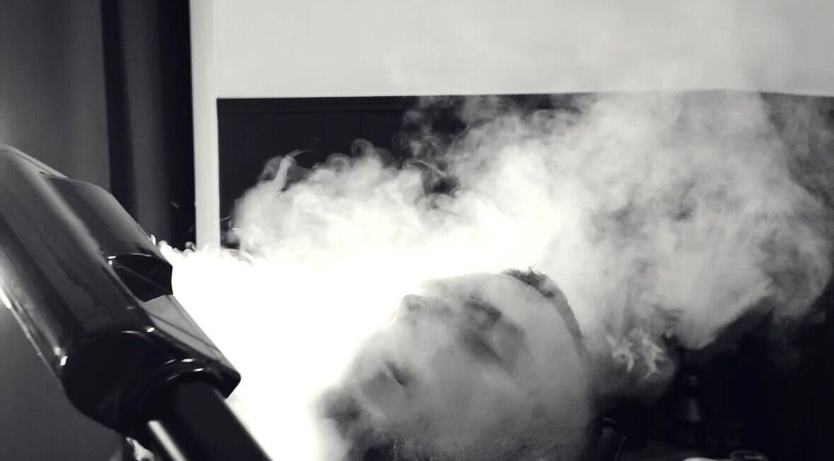 Steam facial treatment at GavBarber, Darwen, England, GB enhances relaxation and revives skin.