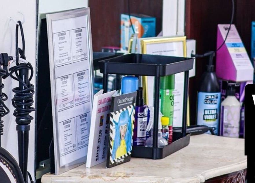 Styling tools and products displayed at Go Eastern Salon, Gqeberha, Eastern Cape, ZA.