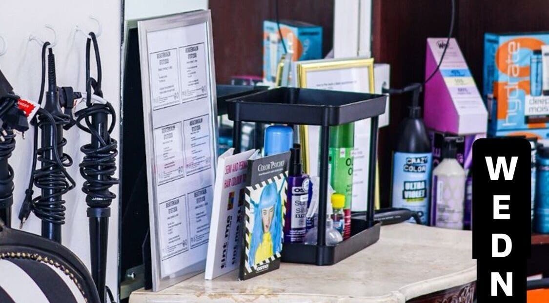 Styling tools and products displayed at Go Eastern Salon, Gqeberha, Eastern Cape, ZA.