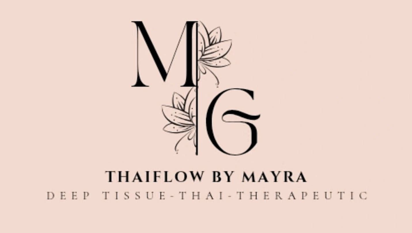 Stylized MG logo with floral accents representing Mayra Gama in Houston, Texas, US.