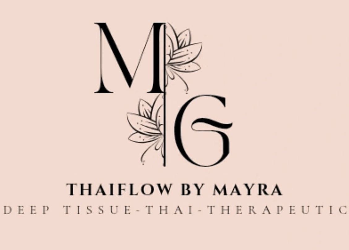 Stylized MG logo with floral accents representing Mayra Gama in Houston, Texas, US.