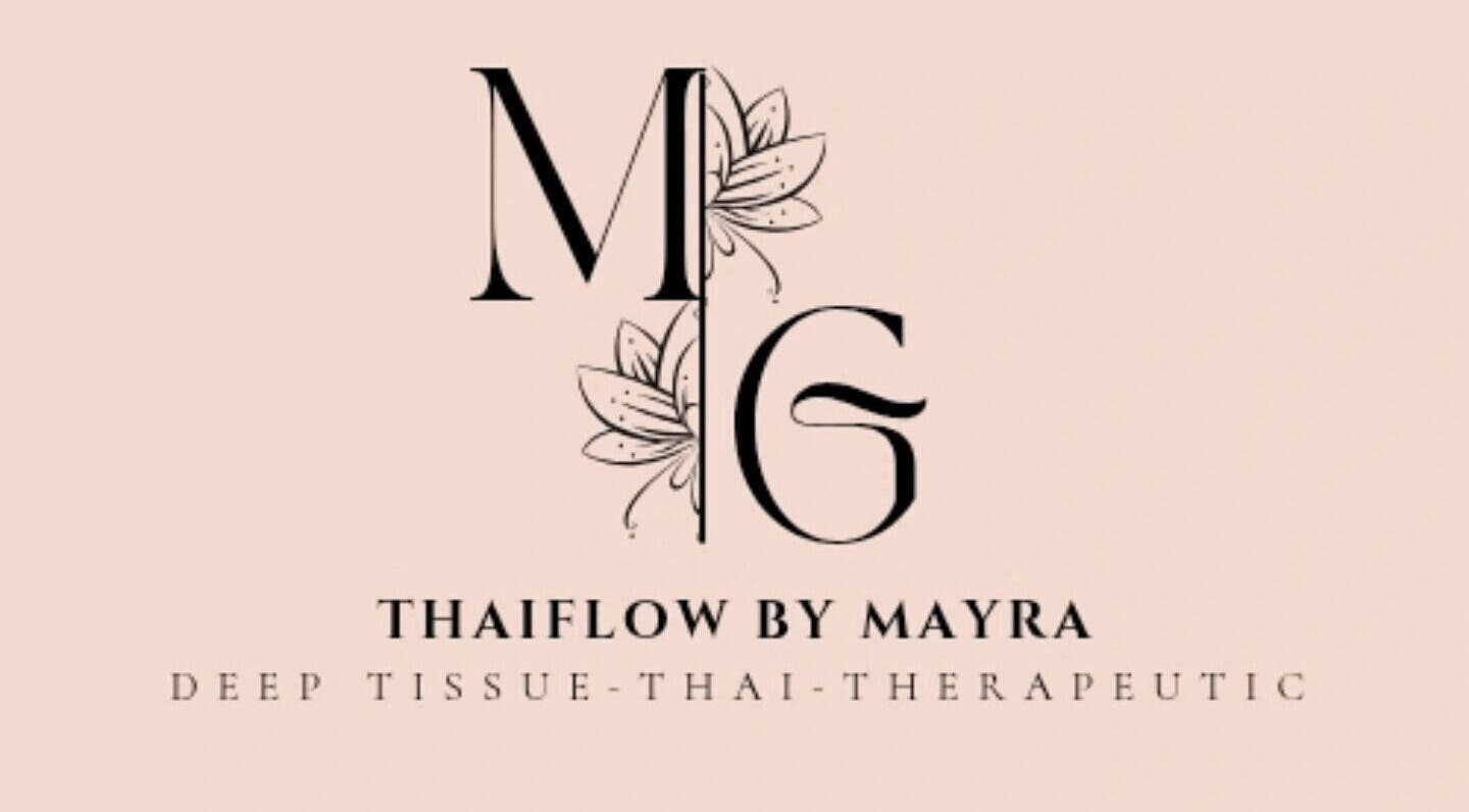 Stylized MG logo with floral accents representing Mayra Gama in Houston, Texas, US.