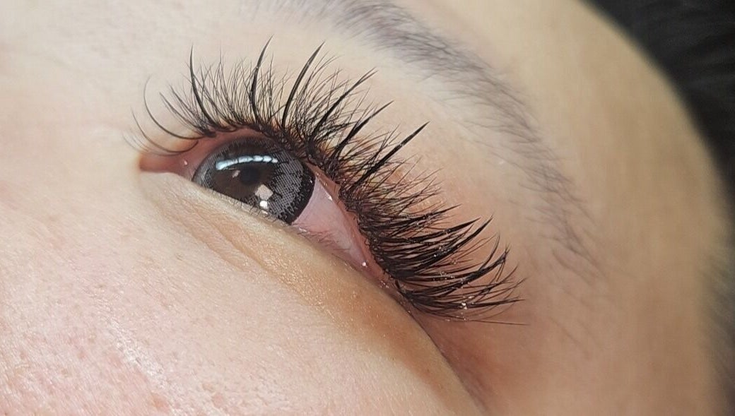 Close-up of fluttering lashes at Lash Envy in Oshkosh, Wisconsin, US.
