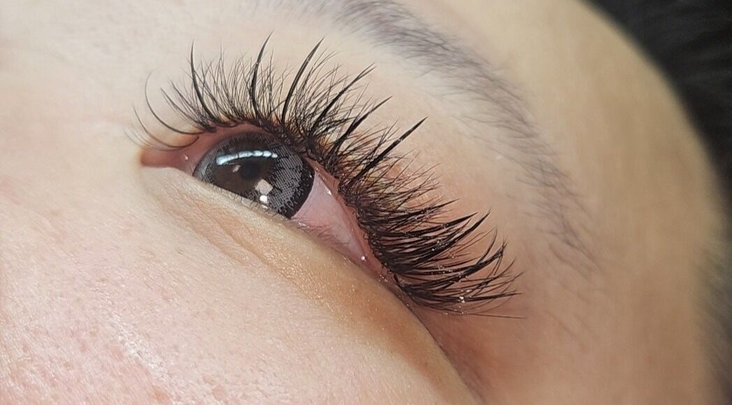 Close-up of fluttering lashes at Lash Envy in Oshkosh, Wisconsin, US.