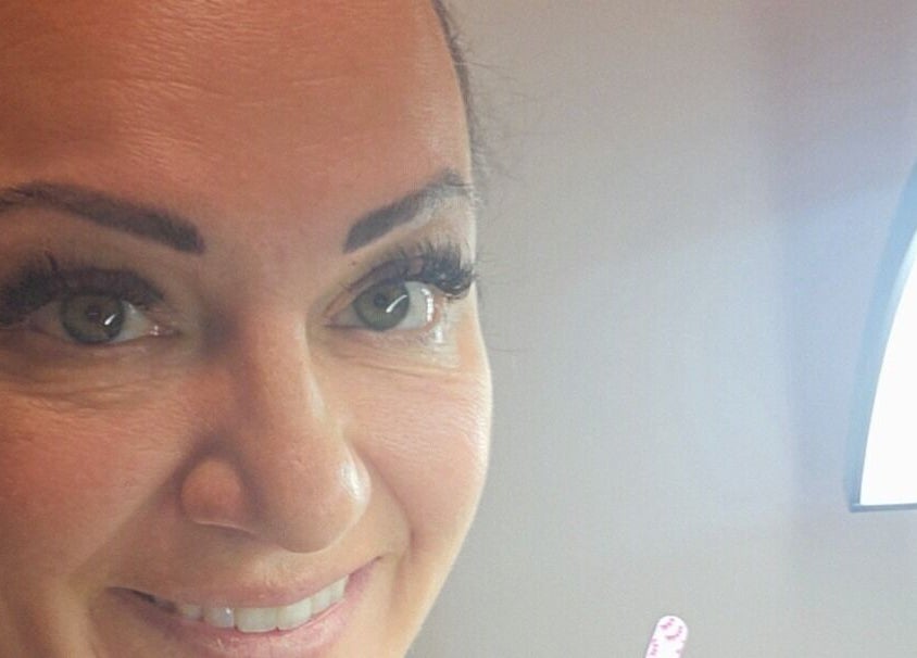 Close-up of a woman with styled lashes at Lash Envy, Oshkosh, Wisconsin, US.