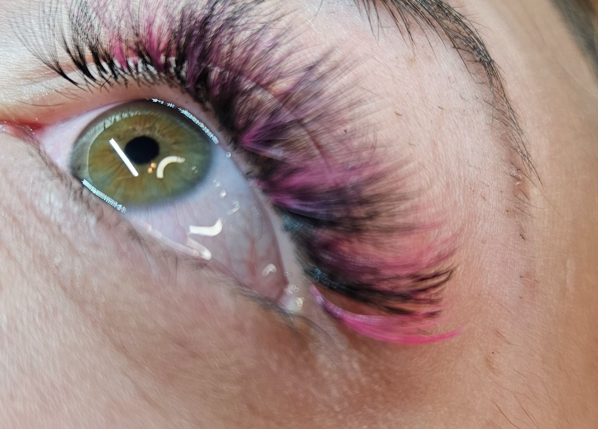 Close-up of pink eyelash extensions at Lash Envy in Oshkosh, Wisconsin, US.