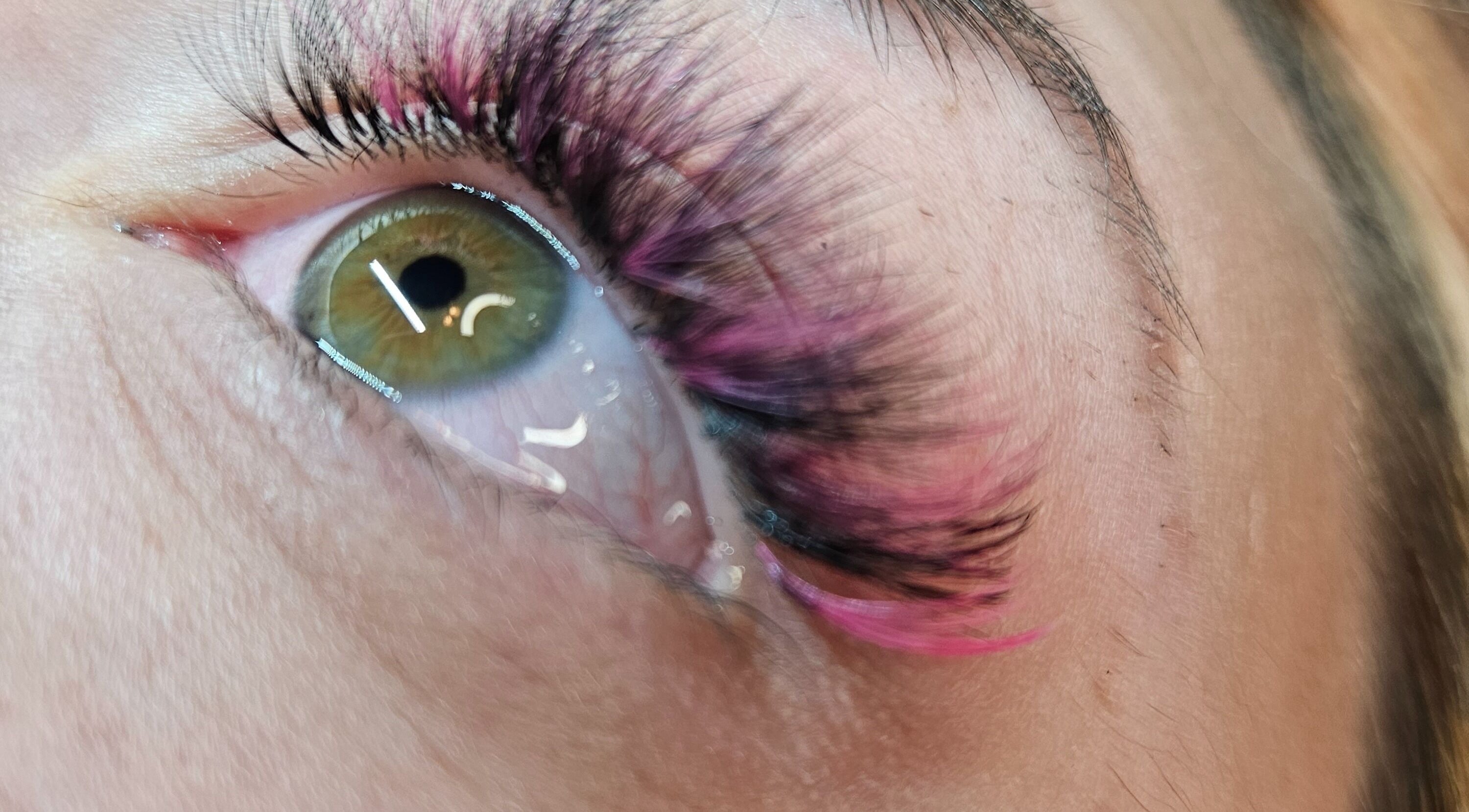 Close-up of pink eyelash extensions at Lash Envy in Oshkosh, Wisconsin, US.