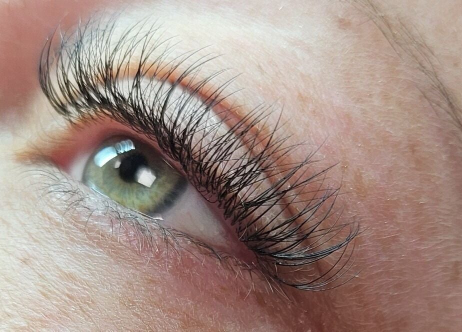 Close-up of elegant eyelash extensions at Lash Envy in Oshkosh, Wisconsin, US.