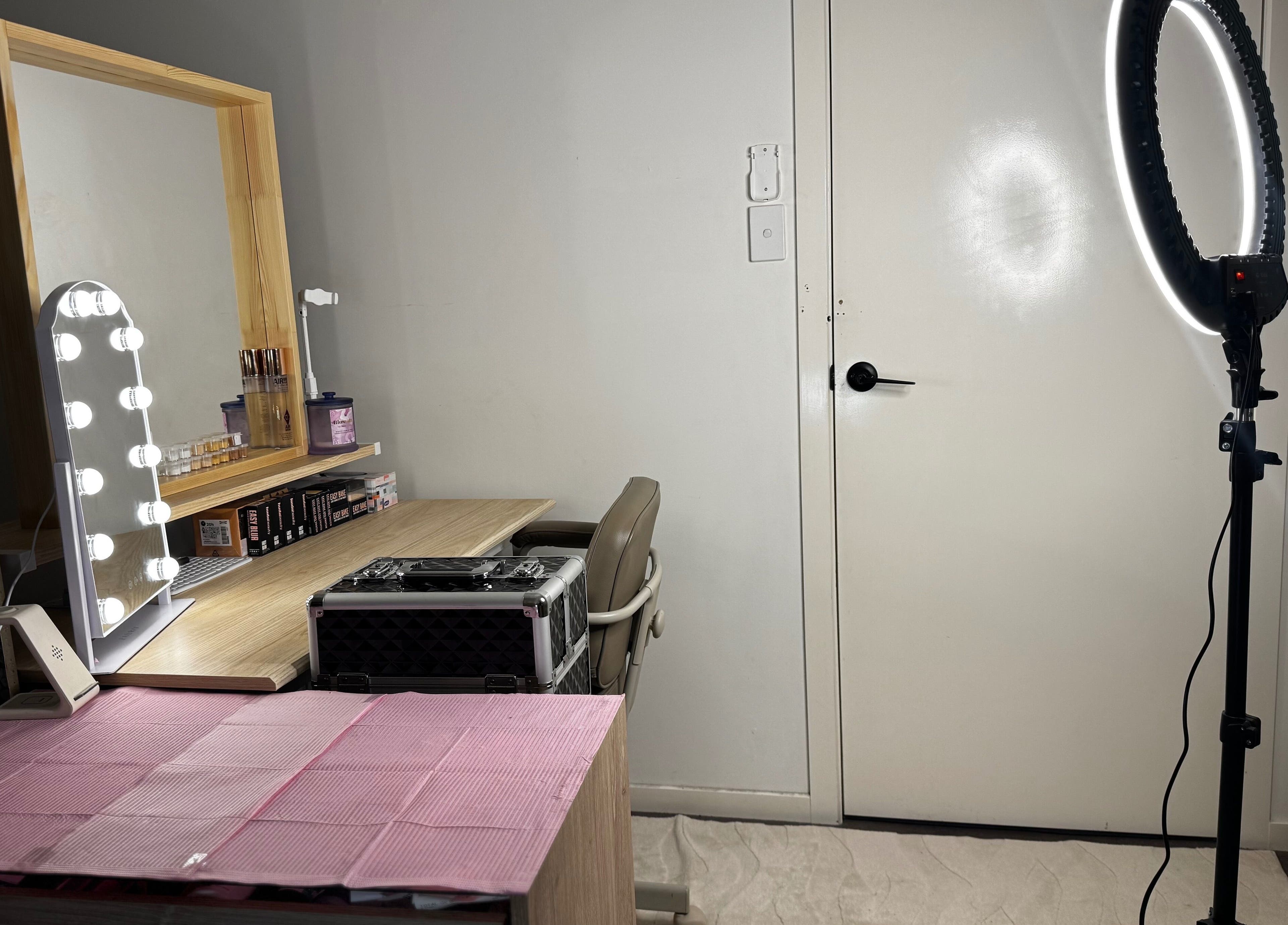 Elegant makeup station at Majestix Creations, Marsden Park, New South Wales, AU, featuring a well-lit mirror.