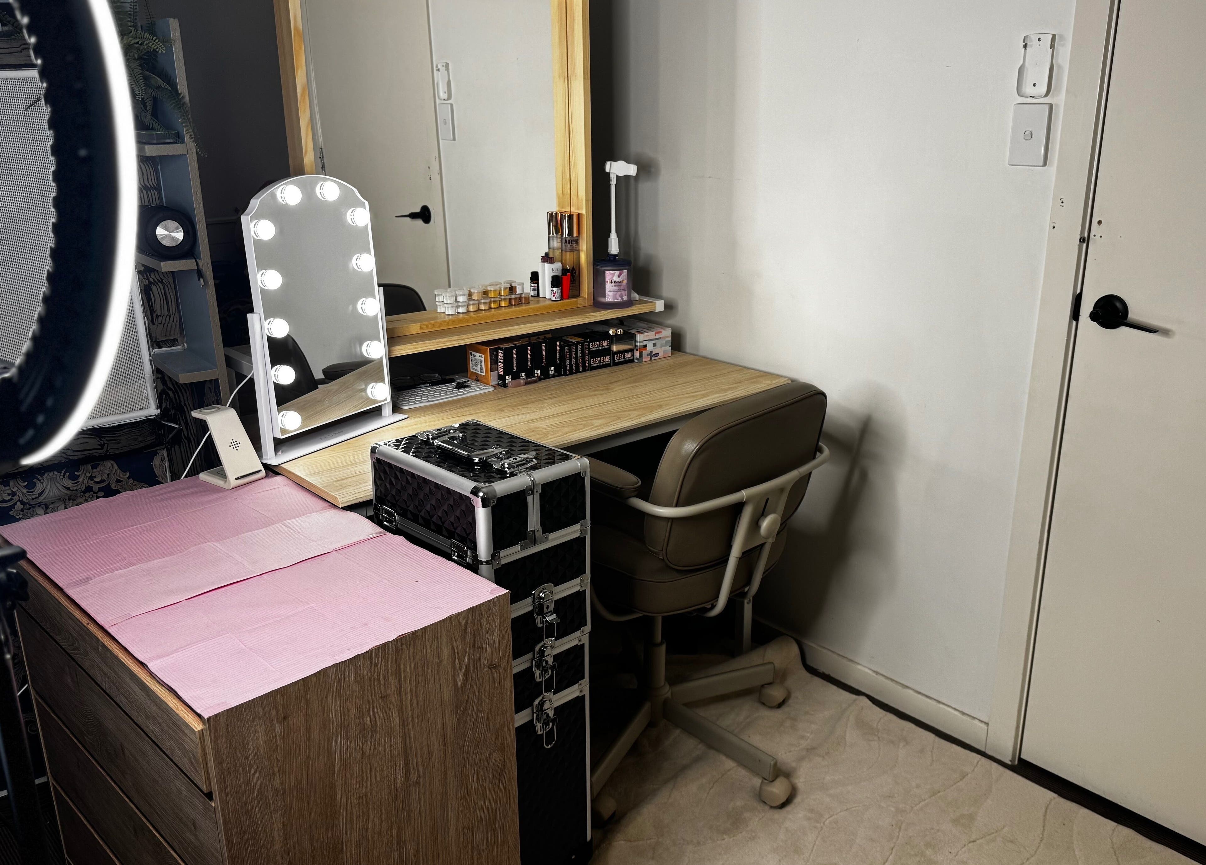 Majestix Creations beauty workspace with lit mirror in Marsden Park, New South Wales, AU.