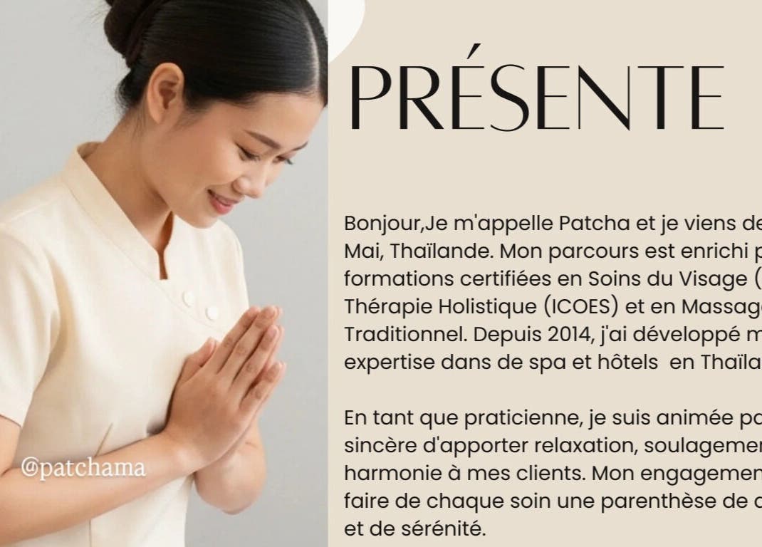 Practitioner greeting at Patchama Bien Etre, Nice, Provence-alpes-côte D'azur, FR, promoting wellness services.