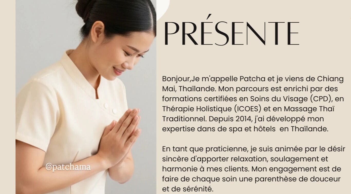 Practitioner greeting at Patchama Bien Etre, Nice, Provence-alpes-côte D'azur, FR, promoting wellness services.