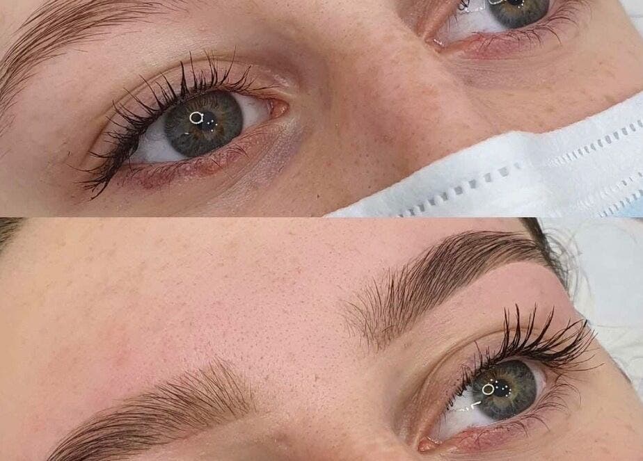 Brow transformation at Azizah Esthetics, Melbourne, Victoria, AU. Showcasing expert shaping and styling.