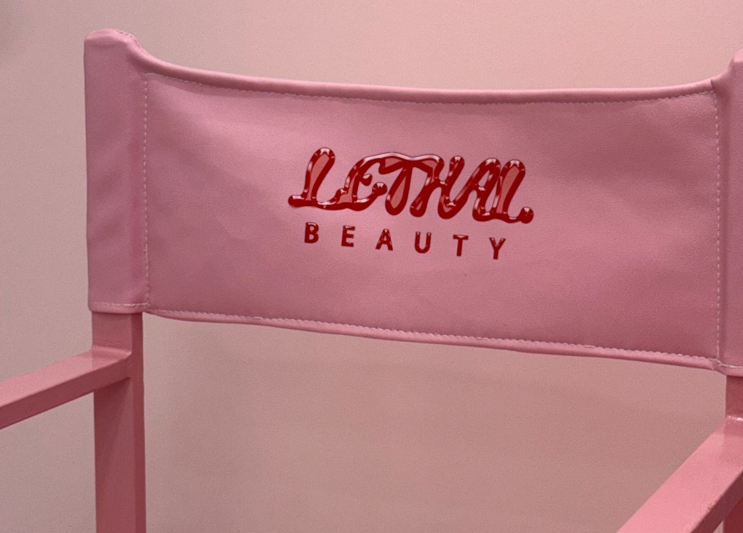Pink chair with Lethal Beauty logo at Midrand, Gauteng, ZA.