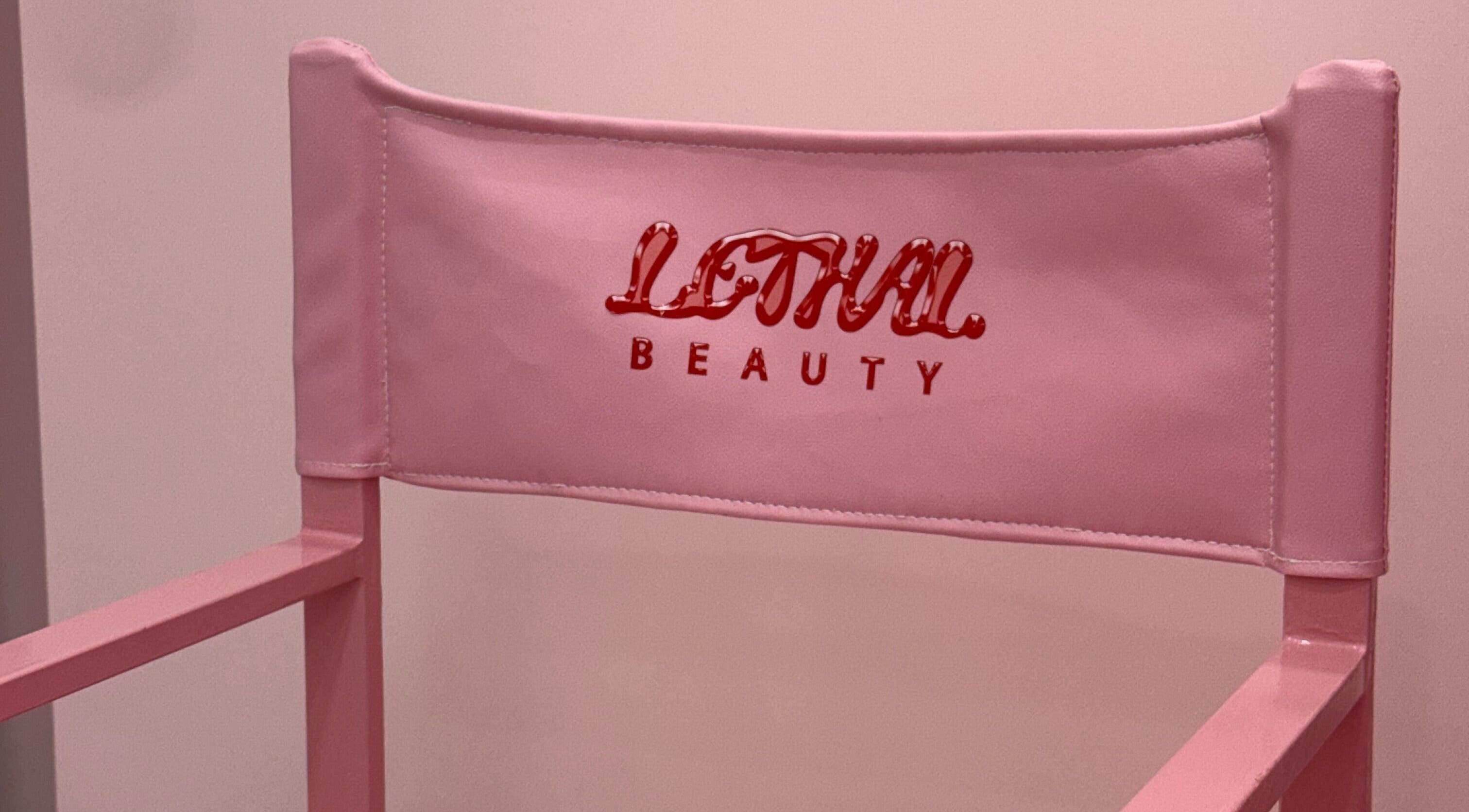 Pink chair with Lethal Beauty logo at Midrand, Gauteng, ZA.
