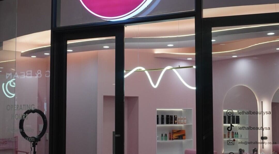 Front view of Lethal Beauty in Midrand, Gauteng, ZA, showcasing modern pink interior and sleek design.