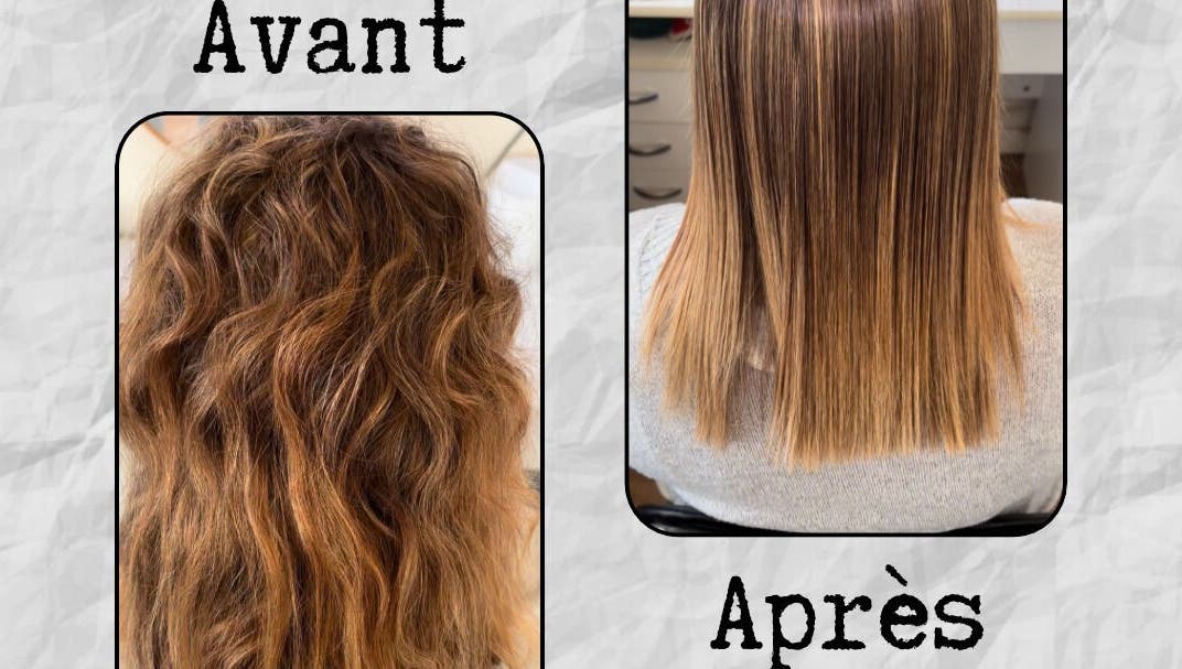 Transformation capillaire avant-après chez Lissage à La Cadière-d'Azur, Provence-Alpes-Côte d'Azur, FR.