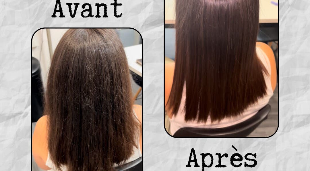 Transformation capillaire avant et après chez Lissage, La Cadière-d'Azur, Provence-Alpes-Côte d'Azur, FR.