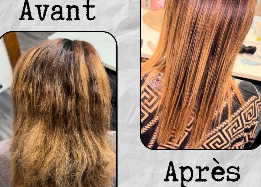 Transformation avant-après soins capillaires chez Lissage, La Cadière-d'azur, Provence-alpes-côte D'azur, FR.