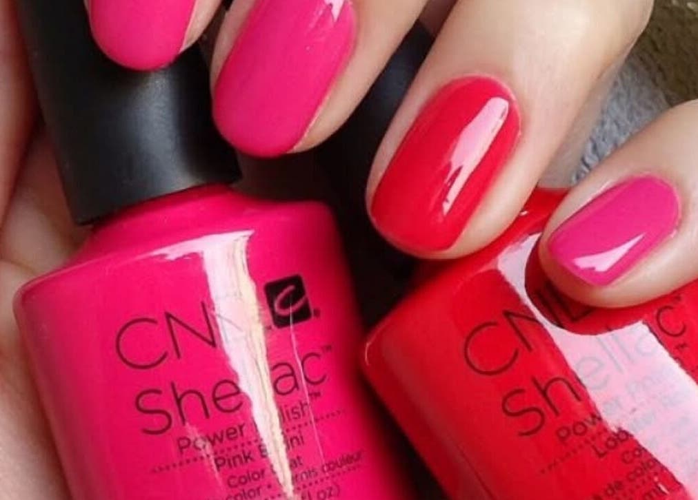 Bright pink and red nails with polish from Kebella Beauty Bath Street, Glasgow, Scotland, GB.