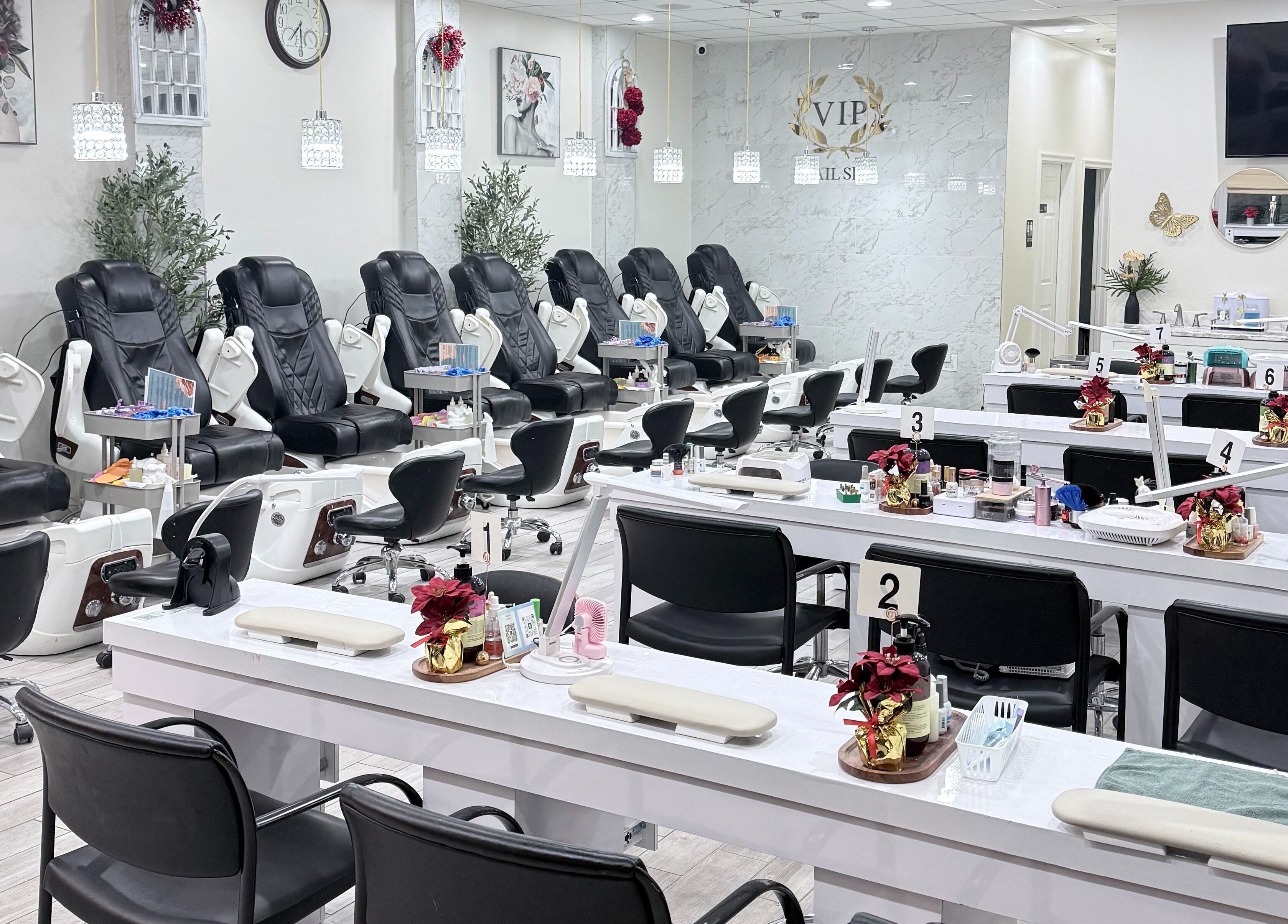 Elegant nail stations at Vip Nail Spa Columbia MD offering premium services in Columbia, Maryland, US.