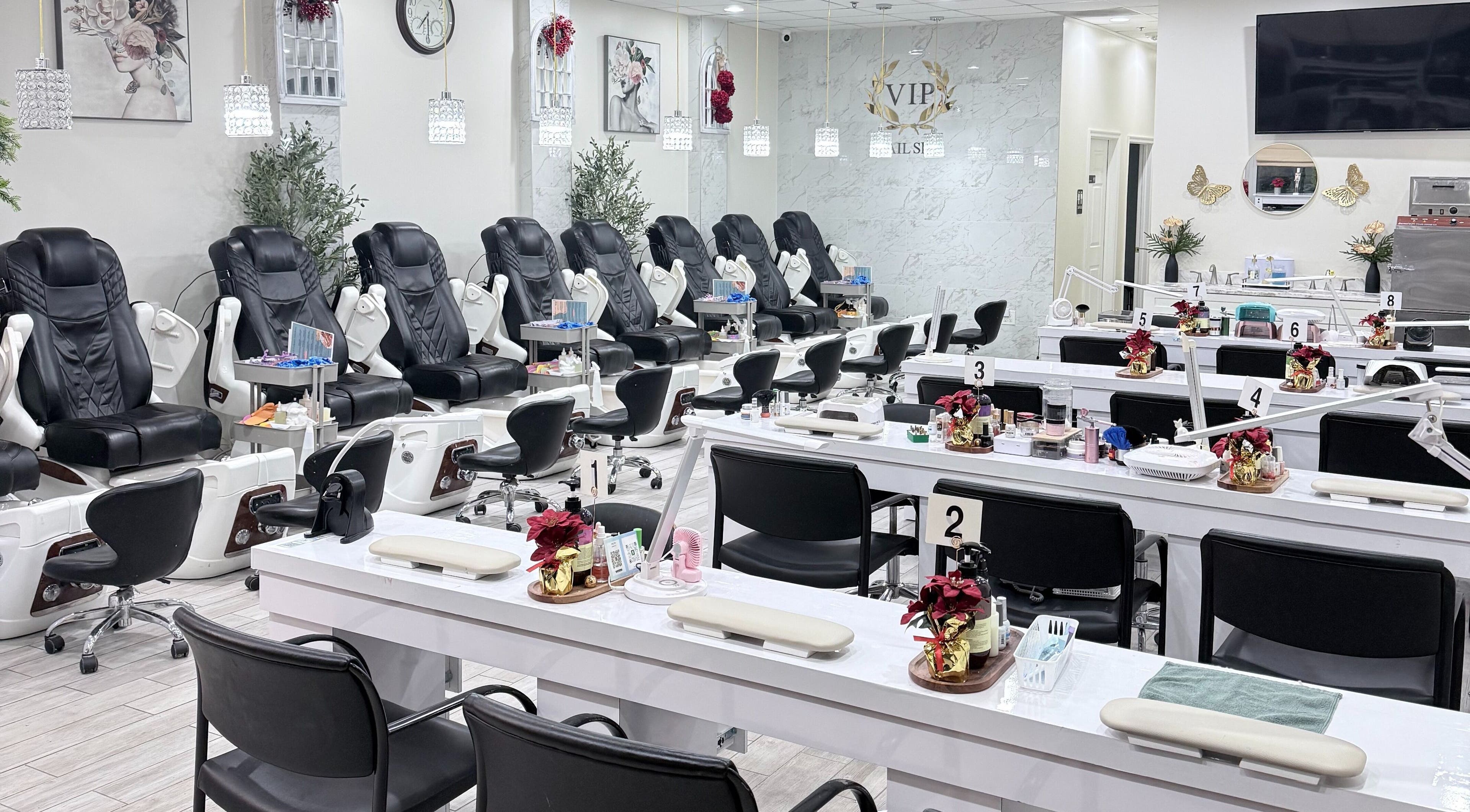 Elegant nail stations at Vip Nail Spa Columbia MD offering premium services in Columbia, Maryland, US.