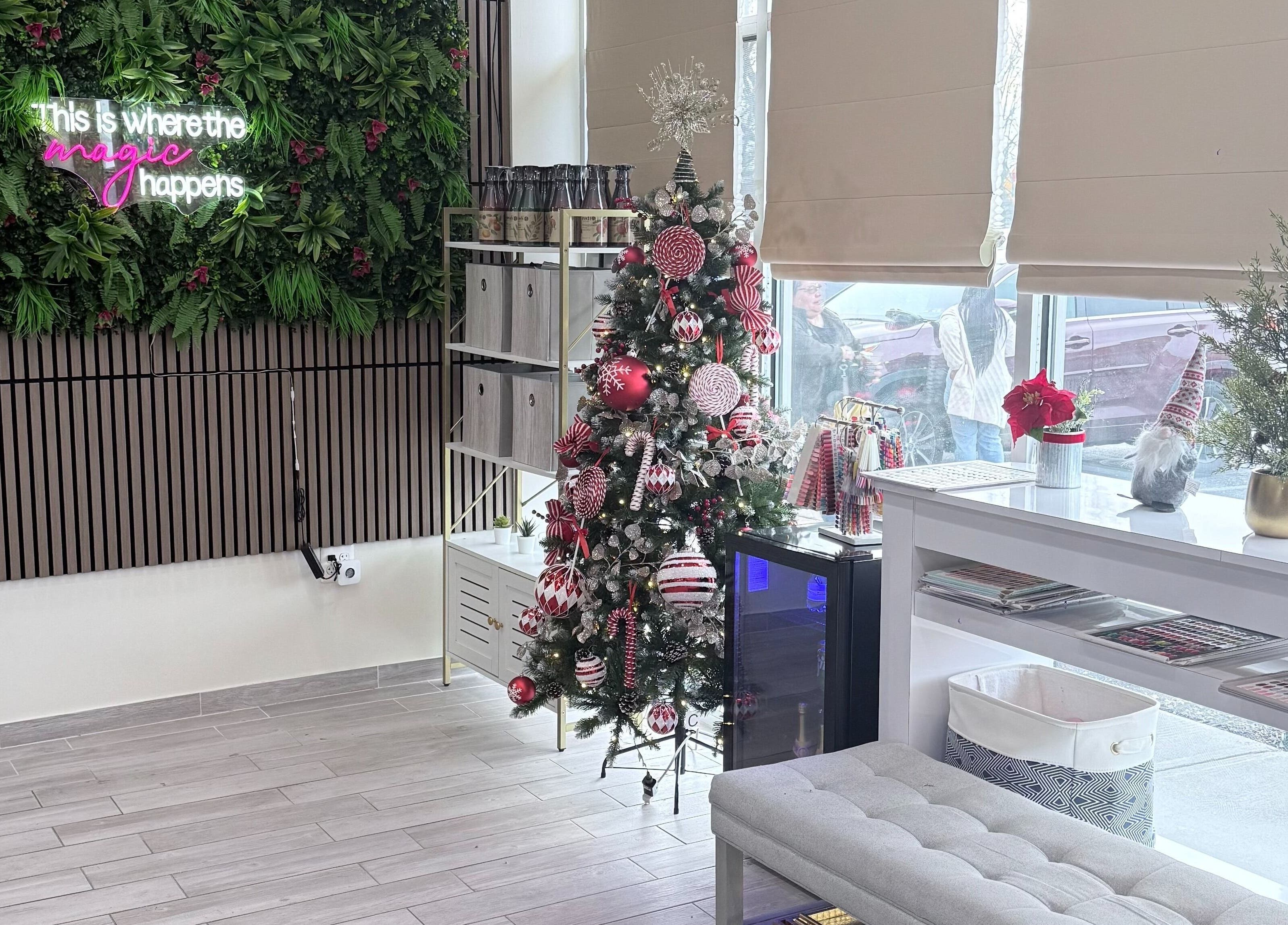 Elegant holiday decor at Vip Nail Spa Columbia MD, featuring a festive tree in Columbia, Maryland, US.