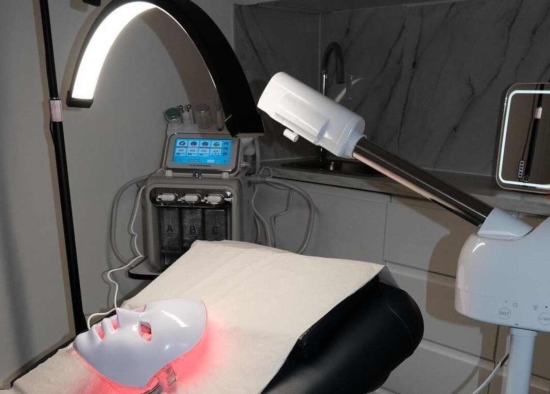 Advanced LED skincare treatment at Bare Skin Clinic, London, England, GB in a modern and serene setting.