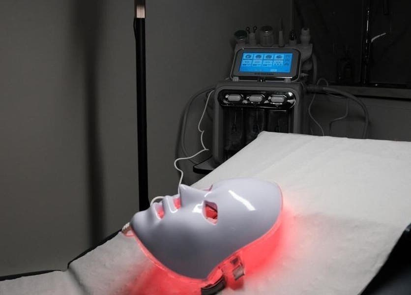 Advanced LED facial mask at Bare Skin Clinic, London, England, GB. Discover innovative skincare treatments.