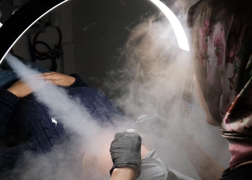 Cryotherapy session at Bare Skin Clinic, London, England, GB showcasing innovative beauty and wellness treatment.