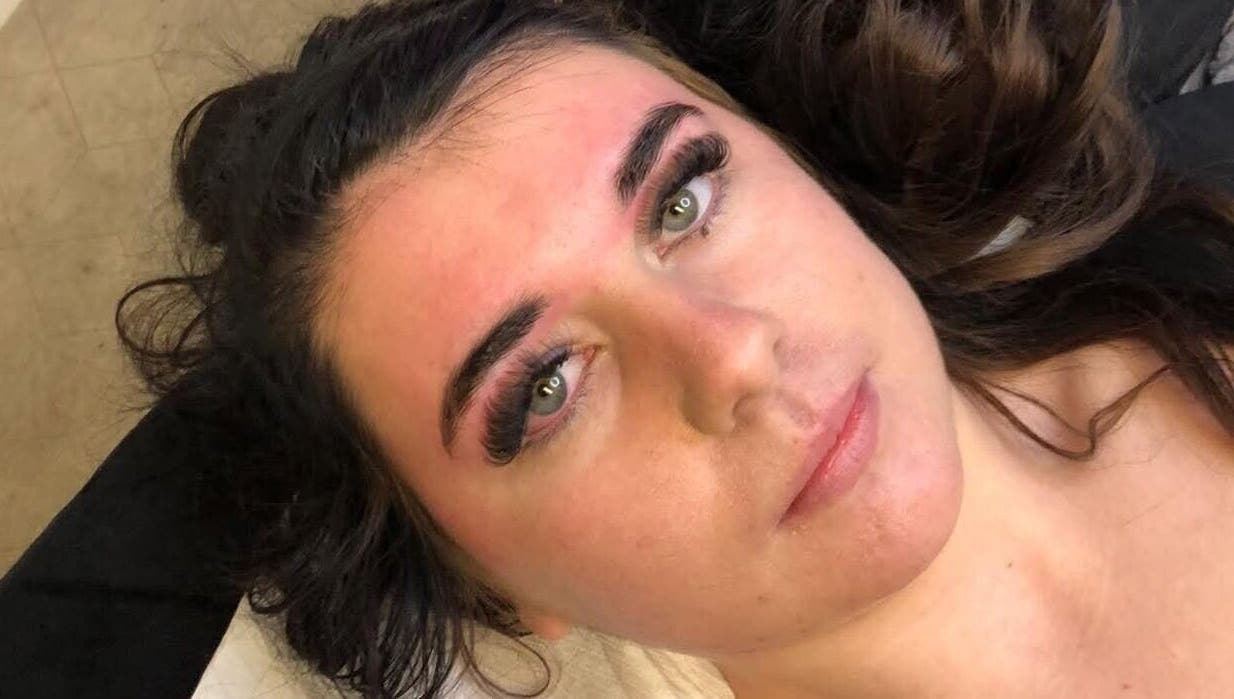 Woman with styled lashes at Pretty Little Beauty, Pembroke, Wales, GB.